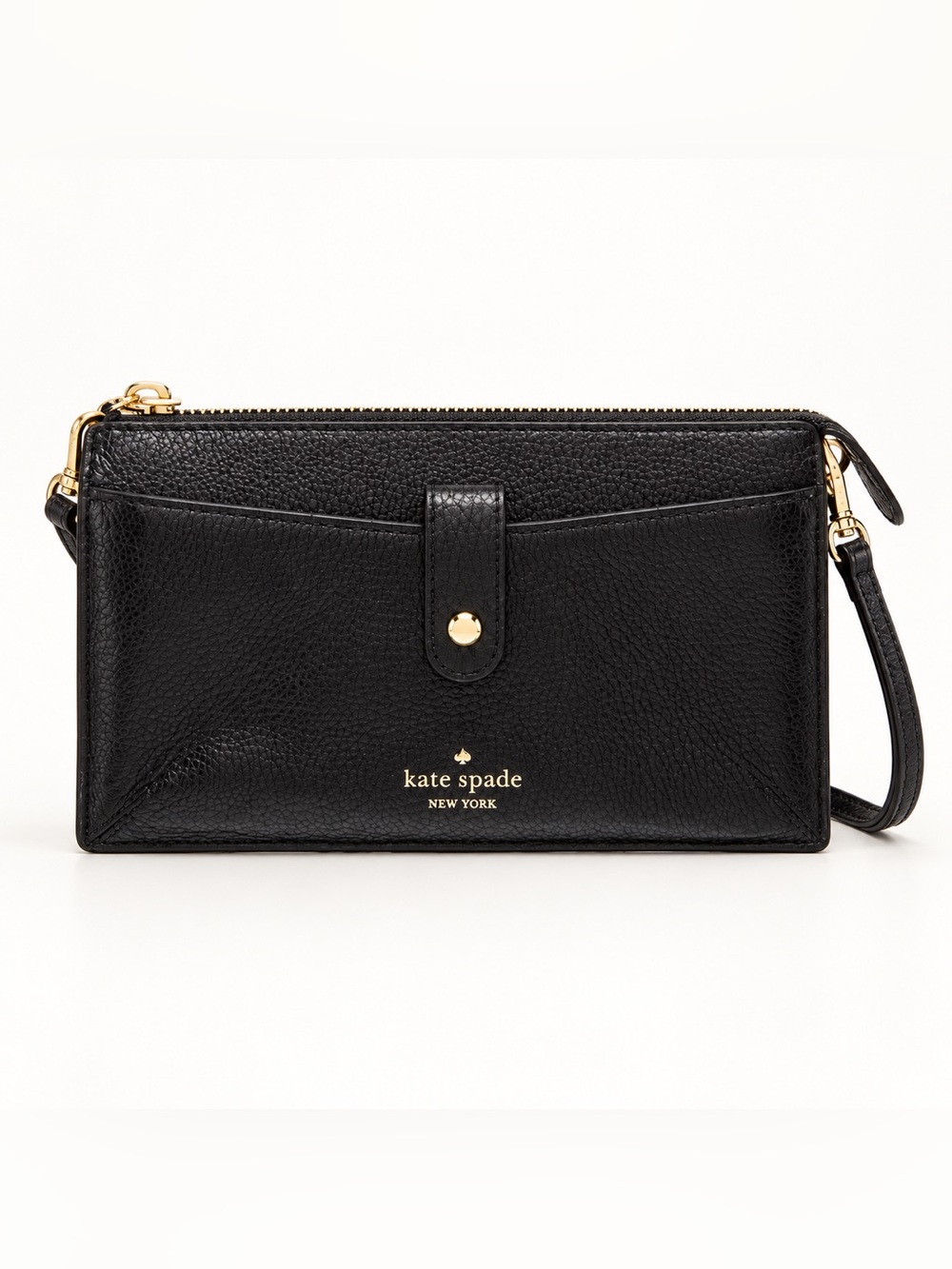 kate spade Black Leather Crossbody Wallet with Gold Hardware